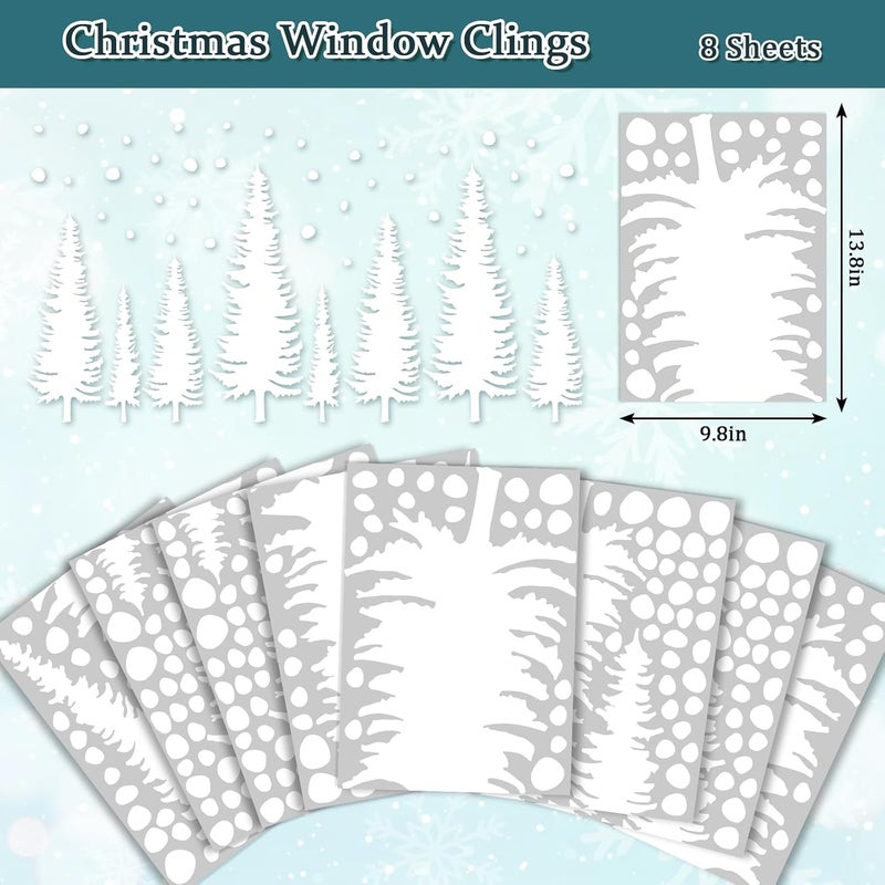 Whaline 25.5" H Large Christmas Window Clings White Xmas Tree Window Decals Winter Snowflake Reusable Anti-Collision Windows Decor for Holiday Home Glass Mirror Decor, 8 Sheets - Image 3